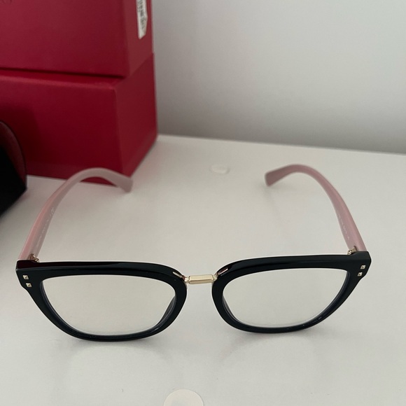 Valentino Women's Glasses with Black Frame and Gold Detail - Picture 5 of 6
